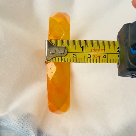 Diamond Faceted Golden Yellow Orange Cheerful Bangle Bracelet Handcrafted Resin - Picture 7 of 8